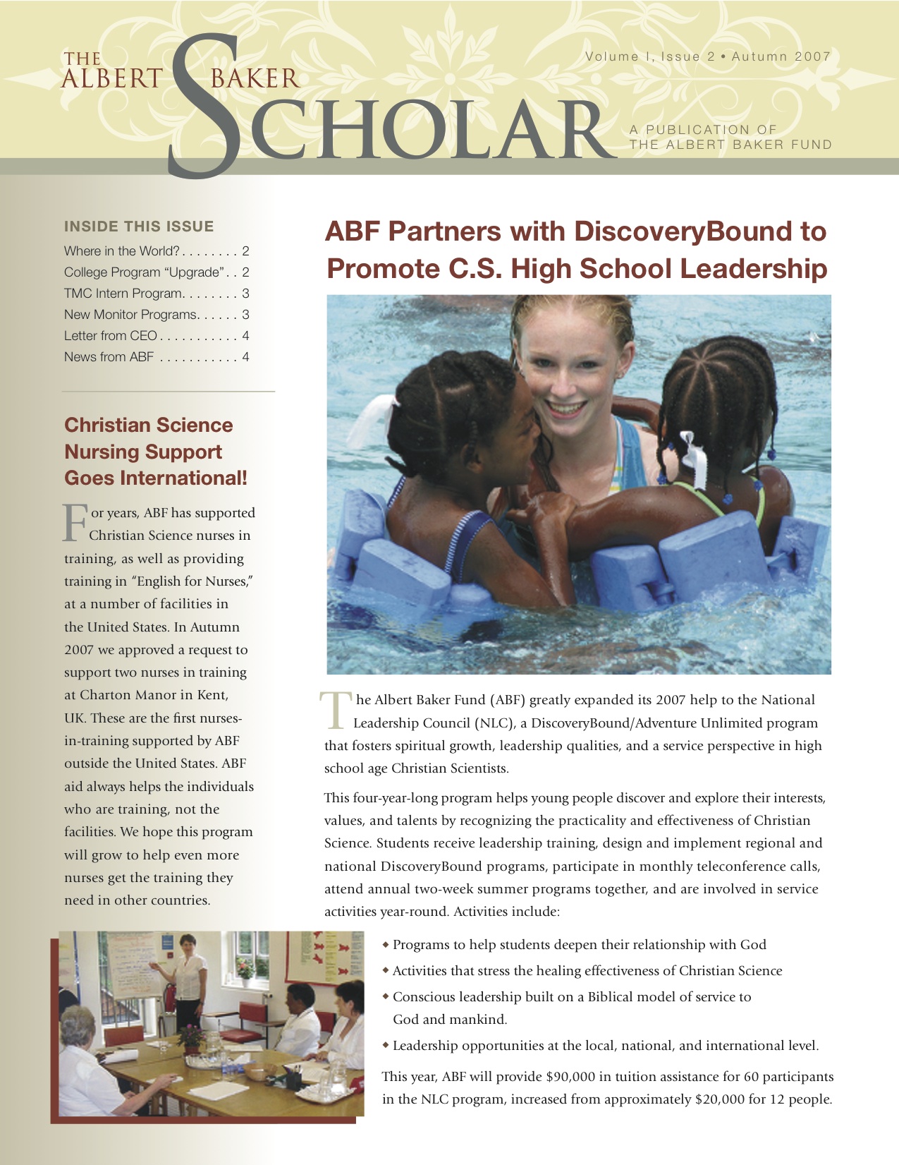 The Albert Baker Scholar Newsletter - Autumn 2007 PDF